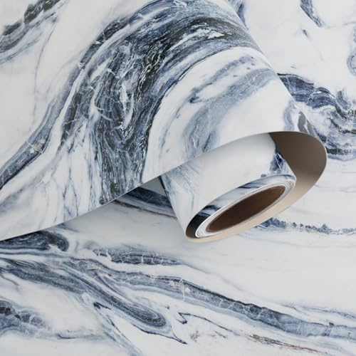 VaryPaper White Navy Blue Marble Wallpaper Self Adhesive Matte Marble Contact Paper for Kitchen Countertops 40cmx800cm Sticky Back Plastic Hallway Bathroom Wallpaper Worktop Vinyl Covering Shelf Liner
