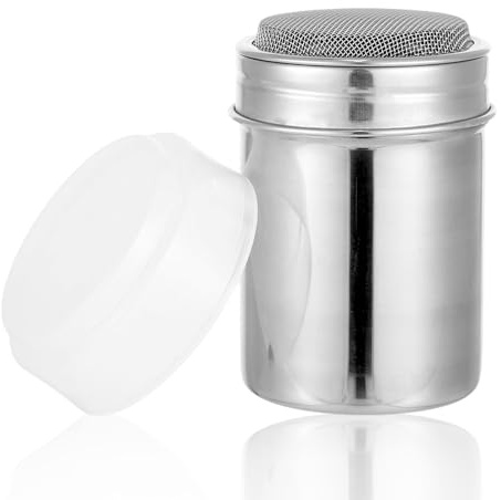 Qiuvpop Puderzuckerstreuer,Edelstahl Mehlstreuer mit Deckel,6x8.5cm/2.36x3.35inch,Zuckerstreuer,Kakaostreuer,Staubzuckerstreuer für Backen,Kaffee,Zucker,Salz,Kakao,Zimt (1)