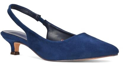 Women's Low Kitten Heel Shoes Ladies Navy Faux Suede Slingback Point Toe Party Evening Wedding Pumps Size 5