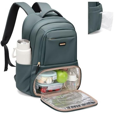 GOLF SUPAGS Mochila de Almuerzo Portatil, Mochilas Ordenador Portatil 16 Pulgadas, Mochilas Térmica con Compartimento para Almuerzo, para Escuela, Oficina, Picnic y Viaje (Verde Oscuro)