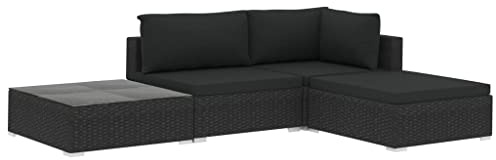 CIOURSTO Juego de Muebles de Jardín de Ratán de 4 Piezas, Salón de Jardín con Cojines de Asiento y Respaldo, Grupo de Banco de Esquina, Muebles de Salón de Exterior (Negra)