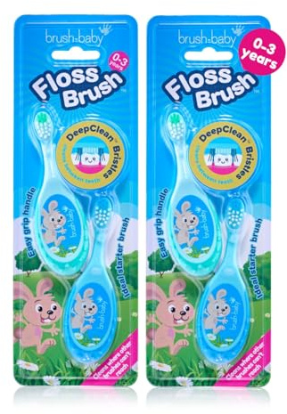 FlossBrush™ Baby Toothbrush (0–3 Years) – Soft DeepClean Bristles, Easy-Grip Infant Training Brush, Small Safe Head – 4 Pack (2 Blue & 2 Teal)