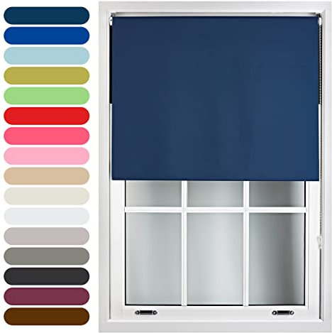 FURNISHED Roller Blinds Thermal Blackout Roller Blind - Trimmable Insulated UV Protection Child Safe Easy Fit Home Office Window Blinds, Navy Blue, 60W x 165H cm