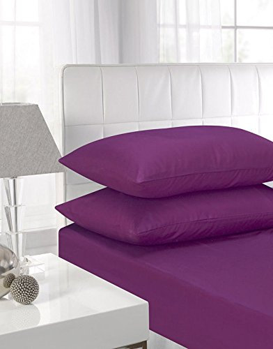 Luxus bügelfrei Polycotton Perkal-Spannbetttuch für 25 cm (22,9 cm) Tief, 50 % Baumwolle, 50 % Polyester, aubergine, Einzelbett