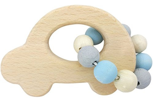 Hess Holzspielzeug 11114 - Greifling aus Holz mit kleiner Kugelkette, Nature Serie Auto in Blau, für Babys ab 6 Monaten, handgefertigt, für Greifübungen