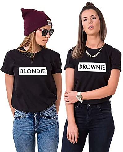 Best Friends T-Shirts Damen Blondie Brownie Shirt BFF (SCHWARZ Blondie M)