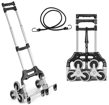COSTWAY Diable Pliable en Aluminium Chariot de Transport pour Manutention avec Bande Elastique,Poignée Télescopique Réglable en 3 Positions de 63 à 106,5 CM Charge Max. 80 KG Couleur Noir + Argent