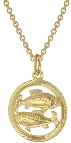 trendor Sternzeichen Fische Gold 333 Anhänger Ø 16 mm + Halskette Tierkreiszeichen, eleganter Halsschmuck aus Echtgold für Damen, 75940-03
