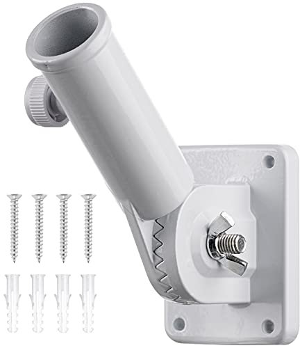 Fahnenmasthalter Montage Halterung Verstellbar Fahnenmast Stangen Haken Halterung Multiposition Fahnenmast Halterung mit Hardware Aluminiumlegierung Rostfrei Fahnenmasthalter (Weiß)