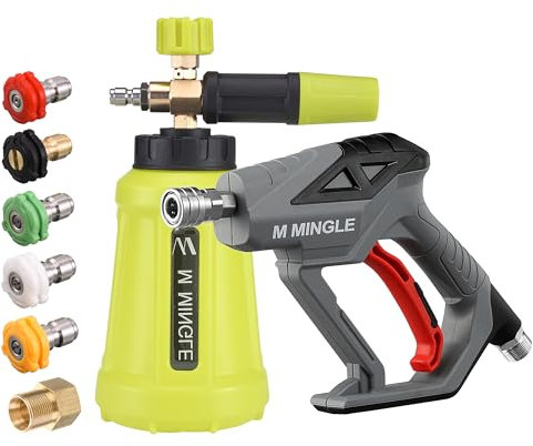 M MINGLE Hochdruckreiniger Pistole mit Schaumlanze Set, 276 bar (4000 PSI), Schaumblaster mit 1 Liter Kanone, 5 Düsen, 1/4 Zoll Schnellkupplung für Autowäsche