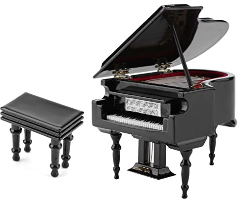 Modello di Pianoforte in Miniatura, Modello di Strumento Musicale per Pianoforte in Legno Nero con Panca e Custodia, per La Decorazione del Desktop di Casa Regalo San Valentino