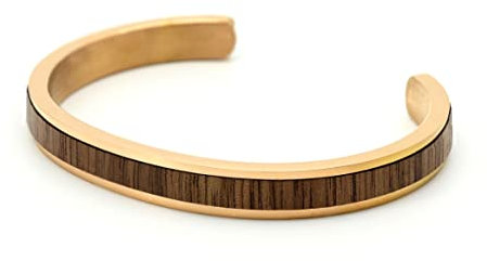 NaturSchatulle Armreif Rosegold mit Holz Edelstahl Holzschmuck Armband Damen Frauen Armschmuck Nussbaum Geschenk Accessories