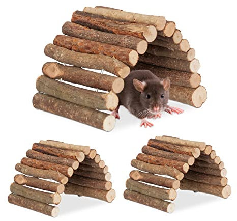 Relaxdays Nagerbrücke Holz, 3er Set, 10 x 22 cm, biegbar, Käfig Zubehör Hamster &, Mäuse, Flexible Hamsterbrücke, Natur