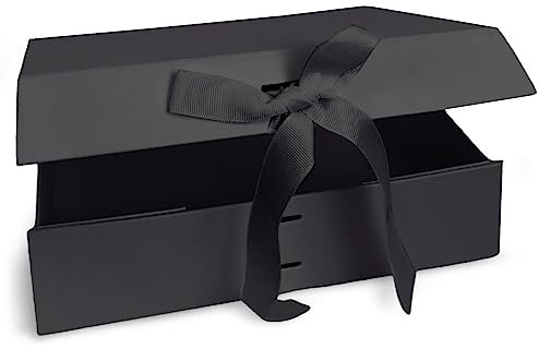 Verpackungswelt Geschenk-Box mit Deckel | 23 x 17 x 7 cm | Geschenk-Karton mit Magnet-Verschluss & edler Schleife | Perfekt für Geburtstag, Hochzeit, Geburt | Geschenk-Verpackung in Schwarz