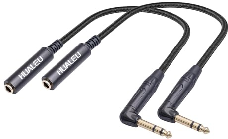HUAELU 2Pack 1FT Right Angle Audio Cable, Male to Female, 6.35mm TRS Stereo to 1/4 Female Stereo Headphone Guitar Extension Cable Cord for Amplifiers