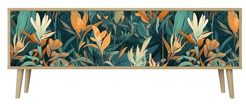 Healancy Biomedical TV Schrank mit Türen - Kommode - Fernsehschrank - Lowboard - Fernsehtisch - Wohnzimmer Möbel - Board mit Stauraum - Tisch - Sideboard - Fernsehrregal Riva-Eiche