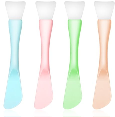 Silicone Facial Mask Applicator, 4 Pcs Reusable Double-End Face Mask Brush Washable Beauty Spatula Tools for Clay, Cream, Gel, And Mud Facial Masks, Gentle Exfoliating Deep Pore Cleansing, Detachable