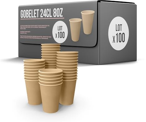 SPARKLERS CLUB Lot de 100 Gobelets 24cl / 8oz Jetables en Carton Kraft 100% Biodégradable - Gobelet à café en papier 240ml Thé et les Boissons Rafraîchissantes. Gobelets Boissons chaudes et froides