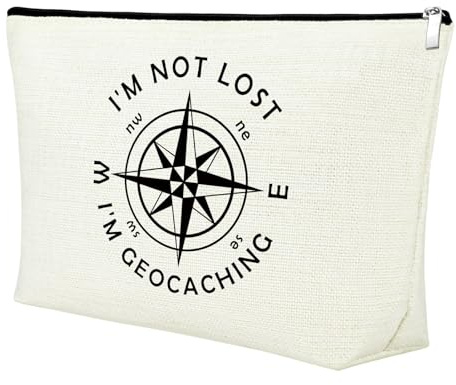 Mxrymvu Funny Geocach-ing Gift Makeup Bag Geocache Gifts Travel Bag Outdoor Lover Gifts for Women Zipper Pouch Unique Travel Lover Gifts Cosmetic Bag Gifts for Geography Lovers I’m Not Lost