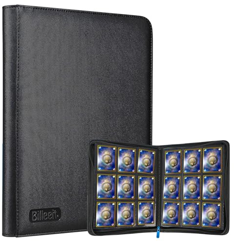 Billeeit Zipper Trading Card Binder, 9 Pocket 540 Side-Loading Slots Card Album, Ringless Standard Size Card(2.5 x 3.5) Protective Organize Folder, BLACK