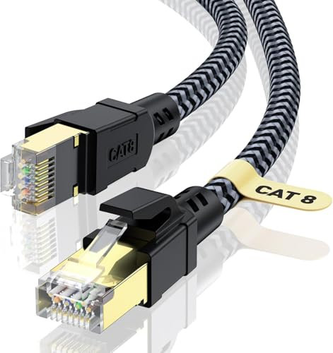 CABNEER Cat 8 Ethernet Cable 1M, High-Speed Gigabit Braided RJ45 LAN Patch Cord, 40Gbps 2000Mhz, Lan Network Cable Compatible for Modem, Router, Faster than Cat7