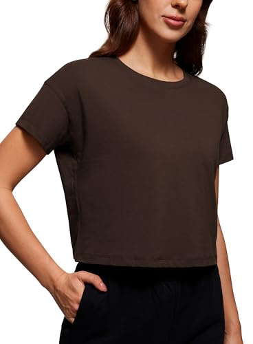 CRZ YOGA Pima Cotton Rundringad Kort T-shirt | Träning, naturligt mjuka, avslappnad passform, kortärmade toppar för kvinnor