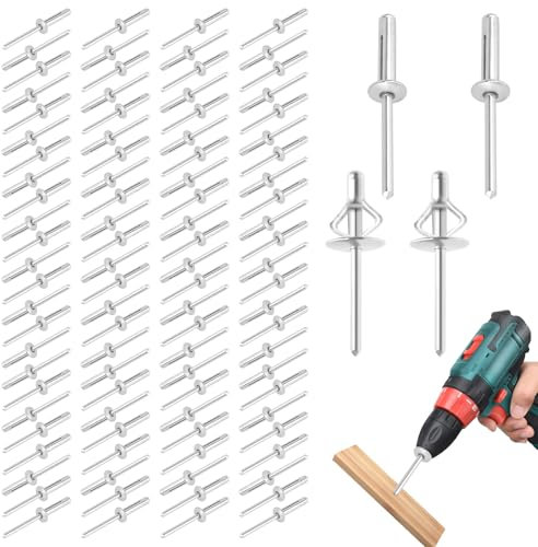 Set di 100 rivetti ciechi, rivetti pop, 4,8 x 20 mm, in alluminio argentato, rivetti per metallo, legno, plastica, rivetti ciechi