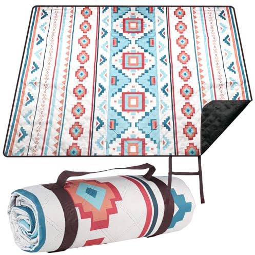 bssmmai Picknickdecke Boho, Wasserdicht Outdoor Ultraleicht Isoliert, Picnic Blanket, Campingdecke, Stranddecke Sandfrei XXL, Picknickdecke Waschbar für Picknick, Wandern, 200x150cm (Blau)