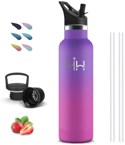 Gourde- 1l- Gourde Isotherme, Sans BPA, Gourdes Inox, Anti Fuite, Gourd avec Paille, Double Isolation, Gourd Sport, 24h Froid & 12h Chaud, Gourdes Acier Inoxydable, pour Randonnée, Voyage, Camping