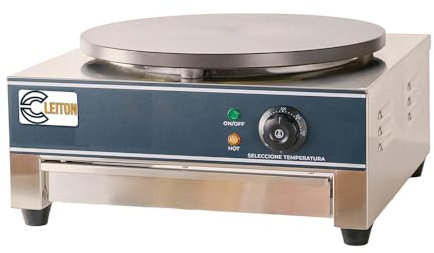 Cleiton® Crepera Profesional Simple Eléctrica de Sobremesa en acero inoxidable con 1 Placa de Hierro Fundido de 40 cm Ø | Crepera Industrial - 2500 W