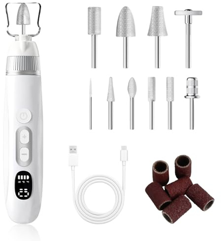 Focenat Fresa per Unghie Professionale, Lima Elettrica per Unghie, Nail Drill con Display LCD, 5 Velocità Regolabili, Lima Unghie Elettrico Ricaricabile, Manicure e Pedicure a Casa o Salone, Bianco