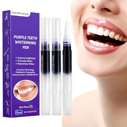 OIXYA Purple Teeth Whitening Pen 3 Stück,Zahnaufhellung Stift- Sofort Bleaching für weißere Zähne, gegen Kaffee-Tee-Nikotinverfärbungen, Zähne aufhellen mit purpurnem Gel, Flecken Effektiv Entfernen