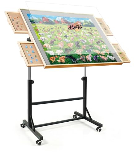 ALL4JIG 2000 Pieces Puzzle Table with Legs and Wheels, 28.50×40.16“ Wooden Jigsaw Puzzle Table with 4 Drawers & Cover, Upgraded Stability & Optimized Lightweight Design, Puzzles for Adults