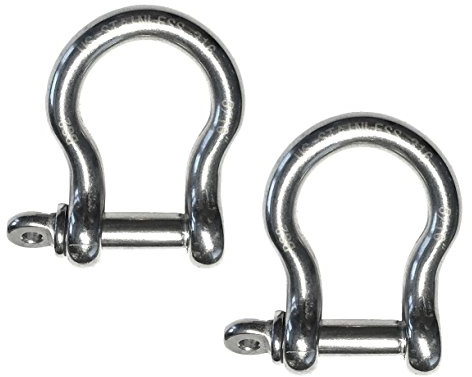 US Stainless 2 Pieces Stainless Steel 316 Forged Bow Shackle 5/16 (8mm) Marine Grade