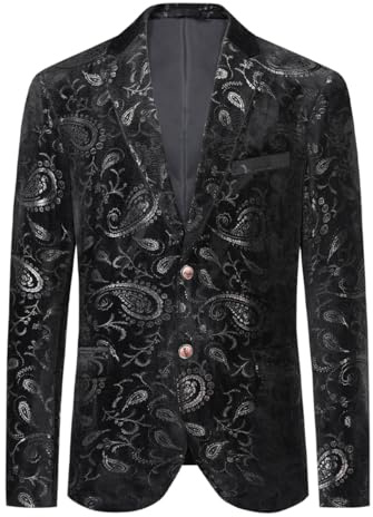 Allthemen Herren Pailletten Sakko Gold Glitzer Blazer Slim Fit Hochzeit Smoking Schwarz XL