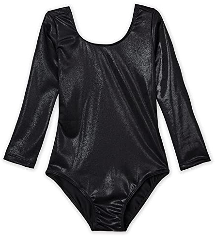 Domusgo Gymnastics Leotards for Girls 6-7 Years Old Long Sleeve Sparkle Black Kids Tumbling Bodysuits