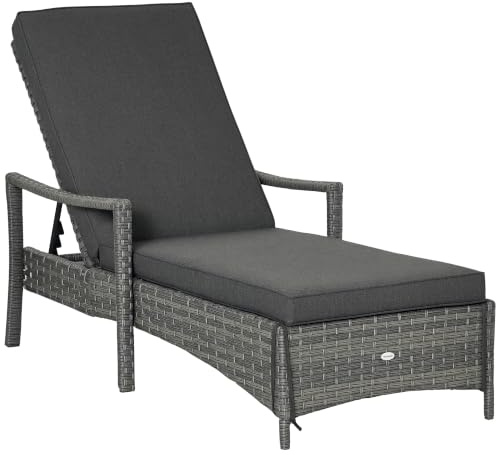 Outsunny Patio Rattan Sun Lounger Dual Wicker Weave Reclining Mixed Grey