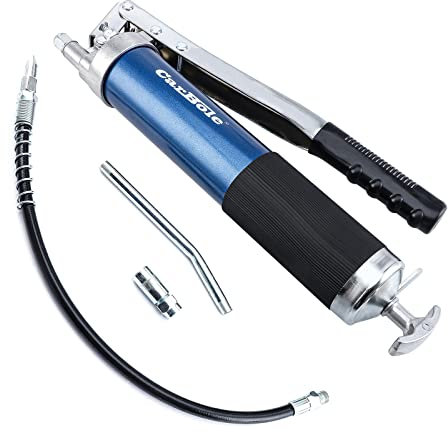 CarBole Fettpresse 8000PSI,Hebelfettpresse mit 12inch Flexschlauch und 6inch Verlängerungsrohr aus Metall,mit Zwei Düsen,Kompatibel mit 400cc Tintenpatrone,Blau