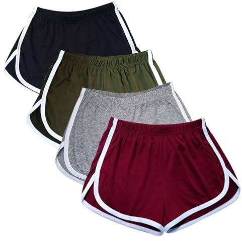 WEBGGER 4er-Pack Damen Baumwolle Yoga Tanz Kurze Hosen Sport Shorts Sommer sportlich Radfahren Wandern Sport Shorts (DE/NL/SE/PL, Numerisch, 44, Regular, Regular)