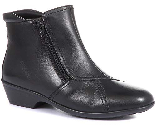 Pavers Ladies Wide Fit Leather Ankle Boots in Black - Asymmetrical Design - Perfect for Every Day Wear & Special Occasions - Size UK 5 / EU 38