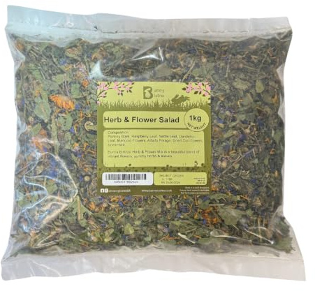 Bunny Bistro Herb & Flower Salad 1kg | 100% Natural Forage Treat for Rabbits, Guinea Pigs & Small Animals | 100% Natural Forage Treat for Rabbits, Guinea Pigs & Small Animals