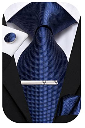 Hi-Tie Lot de 4 cravates en soie pour homme Rose/bleu/noir, bleu marine, M