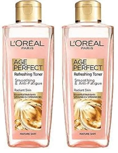 L'Oreal Paris Age Perfect Smoothing and Anti Fatigue Vitamin C Refreshing Toner, Black, Ultra-Invigorating Formula Exfoliates, Smooths, and Energizes the Skin, 200 ml (Pack of 2)