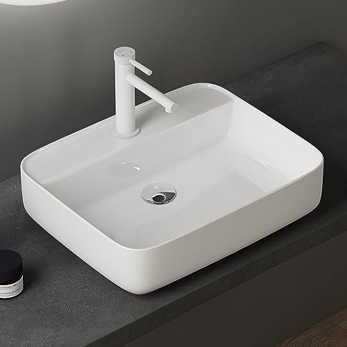 doporro Waschbecken Aufsatzwaschbecken Keramik 500x400x135 mm weiß glänzend Gäste WC Handwaschbecken Waschtisch Brüssel107