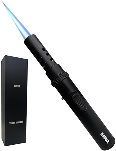 Bruda Hand Metal Butane Torch, Gas Refillable, Adjustable High Jet Flame, Blow Lighter Torch for Camping, Fire, Grill Charcoal, Fireplace, Firewood, Soldering, Cooking, Survival (Butane Not Included)