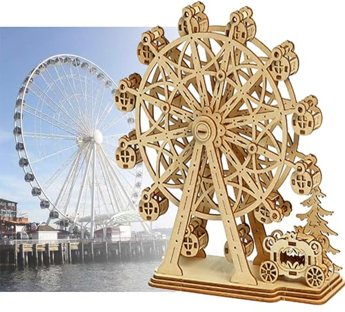 WDEC Puzzle 3D Modello in Legno per Adulti, Fai da Te Modellini da Costruire per Adolescenti e Adulti, Natale e Capodanno, Magnifico Arredamento Della Maison（Ruota panoramica）