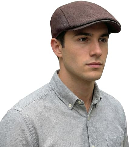 Lafefe Casquette Plate pour Homme, béret Irlandais, Casquette décontractée Tendance en Lin, Marron, Taille Unique