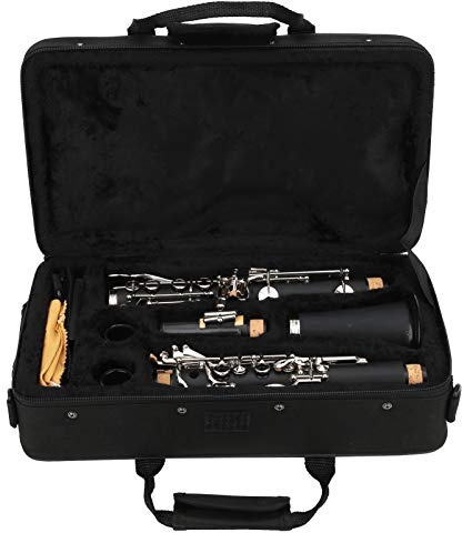 Set Clarinetto Sib, 17 Strumenti Clarinetto Piatto Sib con Custodia Rigida e Panno per Pulizia, Strumento Musicale Clarinetto Nero per Principianti per Studenti, Banda (BLACK)