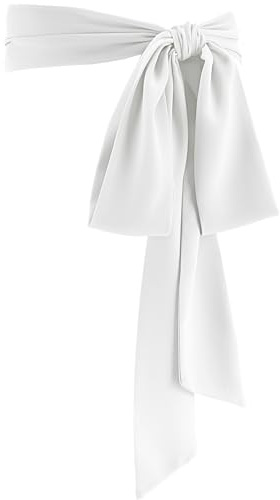 Glitopper Women Chiffon Sash Belt Dress Sash Waist Bridal Wedding Belt 50s Accessories 3'' Wide(White,Classic Style)