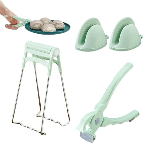 4-Piece Set Kitchen Hot Plate Gripper Stainless Steels Bowl Clip with Silicone Oven Gloves Practical Anti Scalding Clip Set for Kitchen Cooking Air Fryer Oven Microwave